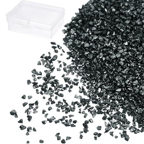 Kozelo Zerkleinerte Glassplitter - [1-3mm x 50g] Unregelmäßiges metallisches Glas in leuchtendem Schwarz für DIY-Dekoration und Nagelkunst, elektroplattierte Oberfläche von Kozelo