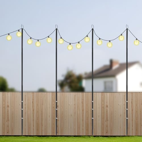4 Stück Lichterkettenstangen für den Außenbereich, 3 m Metallstangen für Außenlichterkette, Standstangen für Deck, Garten, Terrasse, Hochzeit, Hinterhof, Weihnachtsfeier （Lichterkette nicht enthalten） von Kozivmo