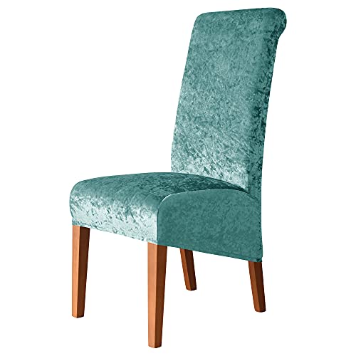 Kozuoan Große Stuhlhussen aus Pannesamt, abnehmbarer Stuhlbezug für Esszimmerstuhl, hohe Rückenlehne, dehnbar, elastisch, Pfauengrün, 4 Stück von Kozuoan