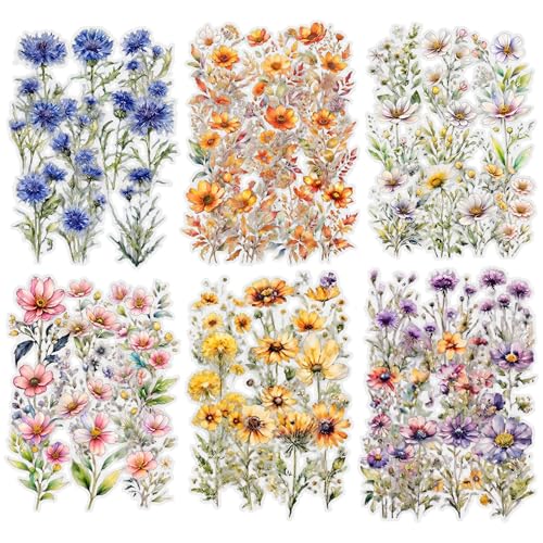 120 Stück Scrapbook Stickers Kraeoke Blumen Ästhetische Aufkleber PET Fotoalbum Sticker Scrapbook Zubehör für Bullet Journal und Kalender (A) von Kraeoke