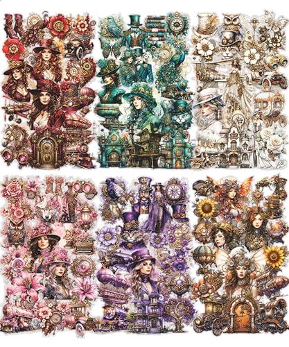 120PCS Vintage Sticker Set Kraeoke Dampfzeitalter PET Scrapbooking Stickers Dekorative Zitate Sticker Ästhetische Aufkleber für Bullet Journal Zubehör und Scrapbook von Kraeoke
