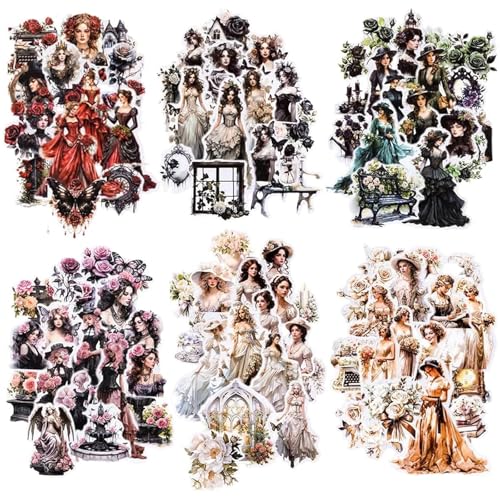 240PCS Vintage Sticker Set Kraeoke Mädchen PET Scrapbooking Sticker Dekorative Fotoalbum Sticker Ästhetische Aufkleber für Scrapbook und Bullet Journal Zubehör (Kombination 1) von Kraeoke