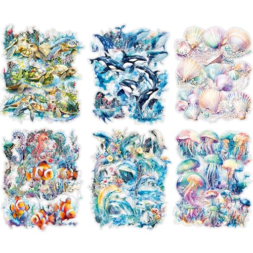 60 Stück Scrapbook Stickers Kraeoke Meerestiere Ästhetische Aufkleber PET Fotoalbum Sticker Scrapbook Zubehör für Bullet Journal und Kalender (B) von Kraeoke