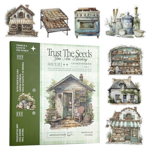 Kraeoke 50 Blatt Scrapbook Stickerbuch Landschafts Sticker Gebäude Washi Stickers Set Scrapbook Zubehör für Fotoalbum Bullet Journal Scrapbooking (Gebäude) von Kraeoke