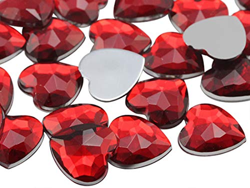 Allstarco 15 mm flache Rückseite Herz Acryl-Strasssteine Kunststoff Schmucksteine Schmuck Schmuck – 40 Stück (roter Rubin H103) von Allstarco