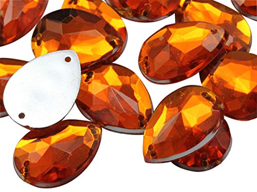 Allstarco 18 x 13 mm Orange Hyazinthe CH08 Teardrop Flat Back Sew On Beads for Crafts Plastic Acrylic Rhinestones with Holes for Sewing, Clothing Embelishments, Costume Cosplays, 50 pieces von KraftGenius Allstarco