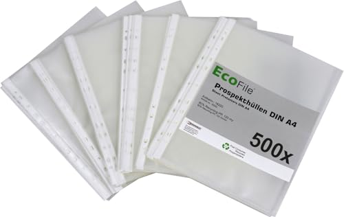 Prospekthülle A4 nachhaltig aus Post-Consumer-Recycling PP 120 my transparent genarbt, mit Abheftrand, Schmalseite oben offen – 500 Stück Prospekthülle A4 nachhaltig aus Post-Consumer-Recycling PP 120 my transparent genarbt, mit Abheftrand, Schmalseite oben offen – 500 Stück von Kranholdt