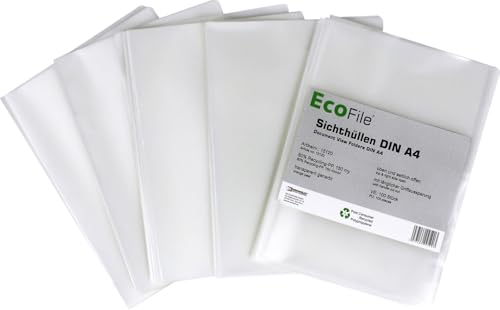 Sichthüllen Aktenhüllen A4 / 100 Stück/nachhaltig aus Post-Consumer-Recycling PP 150 my transparent milchig genarbt, oben und seitlich offen von Kranholdt