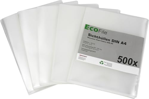 Sichthüllen Aktenhüllen A4 / 500 Stück/nachhaltig aus Post-Consumer-Recycling PP 120 my transparent, oben und seitlich offen (Transparent genarbt) von Kranholdt