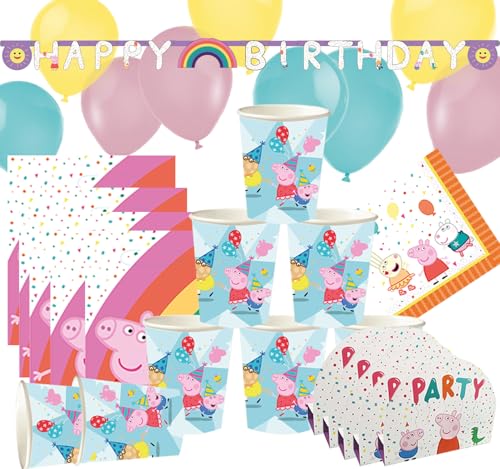 Krause & Sohn Party-Set Kindergeburtstag viele Teile Geschirr Geburtstag Dekoration Geburtstagstisch (Peppa Wutz) von Krause & Sohn