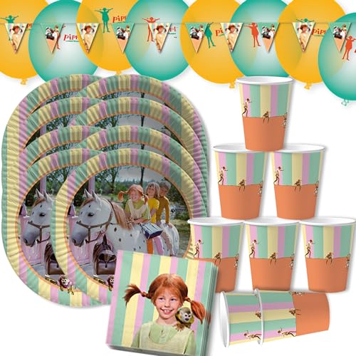 Krause & Sohn Party-Set Kindergeburtstag viele Teile Geschirr Geburtstag Dekoration Geburtstagstisch (Pippi Langstrumpf) von Krause & Sohn
