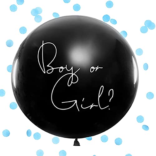 Luftballon Boy or Girl mit Konfetti Babyshower Deko Ø 100 cm Baby-Party (Blau) von Krause & Sohn
