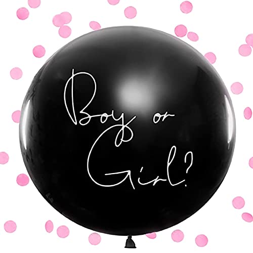 Luftballon Boy or Girl mit Konfetti Babyshower Deko Ø 100 cm Baby-Party (Rosa) von Krause & Sohn