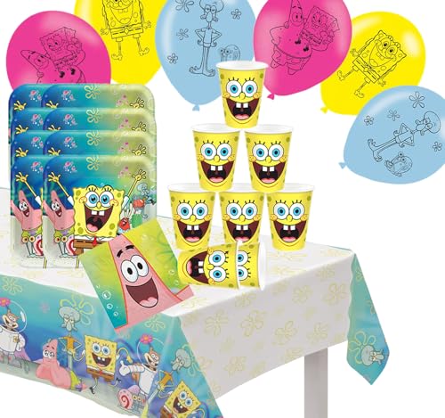 Party-Set Kindergeburtstag Geburtstag Auswahl Mädchen & Jungen Party-Zubehör Geschirr Luftballon (Spongebob Schwammkopf) Mehrfarbig von Krause & Sohn