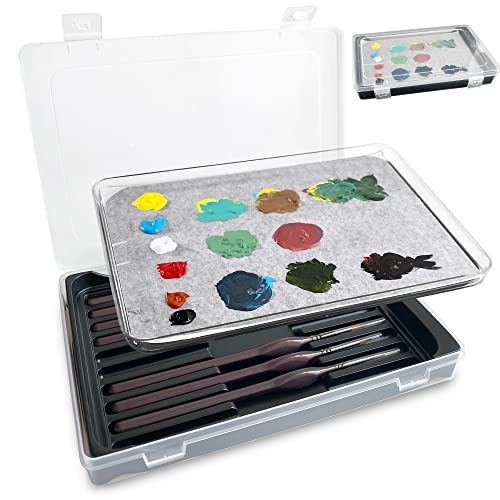 Wet Palette Stay-Wet Palette für Acrylmalerei, Pinselhalter und trockene Acrylfarbenpaletten 50 Spezialpalettenpapiere und 2 graue Schwämme Pigmentpalette Modellfarbe von Kreapa