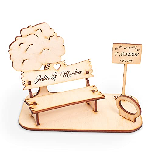 Kreative Feder Geldgeschenk-Bank mit Ihrem Wunschtext | Deko Bank aus Holz für Geldgeschenke | Originelles Geschenk Freunde Familie Rente Hochzeit (Motiv Hochzeit) von Kreative Feder