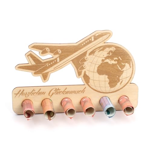 Kreative Feder Geldgeschenk Reisen zum Geburtstag - Geldscheinhalter aus Holz in originellem Design mit 6 Löchern für Geldscheine (Reisen) von Kreative Feder