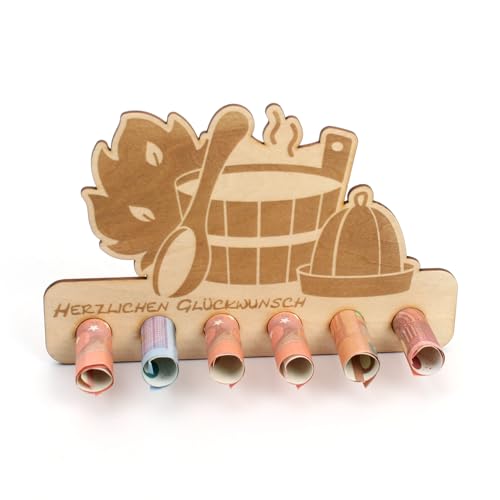 Kreative Feder Geldgeschenk Sauna zum Geburtstag - Geldscheinhalter aus Holz mit 6 Löchern für Geldscheine (Sauna) von Kreative Feder