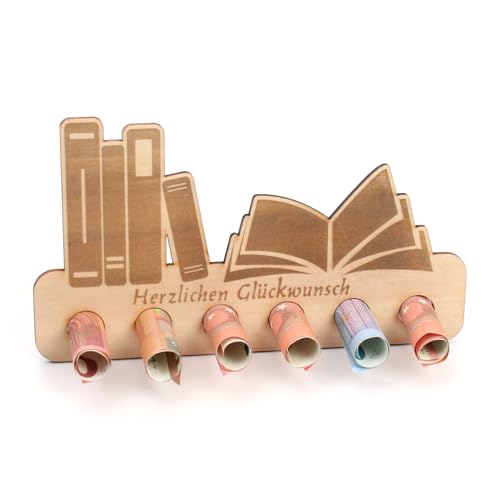 Kreative Feder Geldgeschenk Bücher zum Geburtstag - Geldscheinhalter aus Holz mit 6 Löchern für Geldscheine (Bücher) von Kreative Feder
