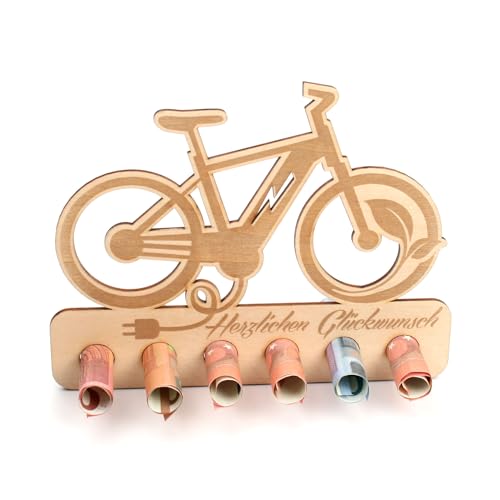 Kreative Feder Geldgeschenk E-Bike zum Geburtstag - Geldscheinhalter aus Holz mit 6 Löchern für Geldscheine (E-Bike) von Kreative Feder