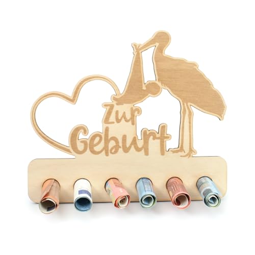 Kreative Feder Geldgeschenk „Zur Geburt - Geldscheinhalter aus Holz in originellem Design mit 6 Löchern für Geldscheine (Zur Geburt) von Kreative Feder