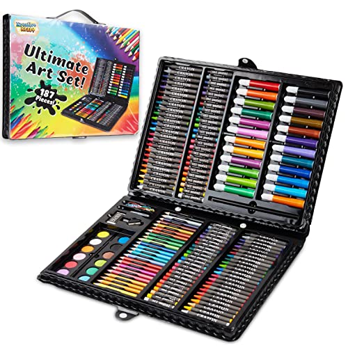 KreativeKraft Buntstifte Kinder Mal Set, 187 teilig. Malkoffer für Kinder mit Wasserfarben Filzstifte Kinder Wachsmalkreiden Stifte Set von KreativeKraft