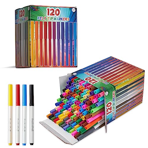 KreativeKraft Filzstifte Kinder Auswaschbar 120 Stück Marker Set Dicker Filzstift Malen und Zeichnen Farbig Sortiert Dicker Spitze Colouring Pens von KreativeKraft