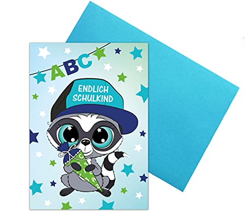 Kreatives Herz Einladungskarten Einschulung Jungen Schulanfang Blau Grün Schultüte (10 Karten + 10 Umschläge) von Kreatives Herz