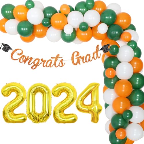 2024 Abschlussfeier Dekorationen Orange und Grün Ballon Girlande Kit Gratulationen Grad Banner Dekorationen Nummer 2024 Folienballons für Klasse von 2024 High School College Universität Grad von Kreatwow