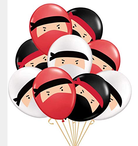 30-Pack Ninja Luftballons, rot-schwarz-weiße Bedruckte Latexballons zum Geburtstag, Ninja-Kriegerparty, Karate, Judo, Martial Arts-Themenparty von Kreatwow