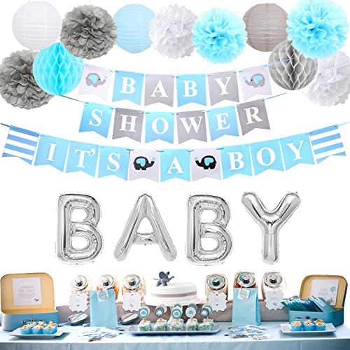 Baby Shower Dekorationen Junge, Babyparty Dekoration Junge Blauer Elefant It's A Boy Baby Shower Banner, mit Papierlaterne Blumen Pom Poms Wabenkugeln, Folienballons, Blau Grau Babyparty Deko Zubehör Baby Shower Dekorationen Junge, Babyparty Dekoration Junge Blauer Elefant It's A Boy Baby Shower Banner, mit Papierlaterne Blumen Pom Poms Wabenkugeln, Folienballons, Blau Grau Babyparty Deko Zubehör von Kreatwow