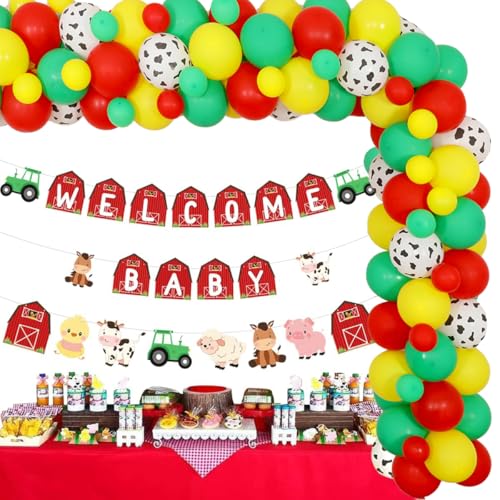 Bauernhoftier Babyparty Dekorationen für Jungen Mädchen Rot und Gelb Ballon Girlande Dekorationen Bauernhof Thema Willkommen Baby Banner Tier Folienballons für Bauernhof Bauernhof Thema Babyparty Bauernhoftier Babyparty Dekorationen für Jungen Mädchen Rot und Gelb Ballon Girlande Dekorationen Bauernhof Thema Willkommen Baby Banner Tier Folienballons für Bauernhof Bauernhof Thema Babyparty von Kreatwow