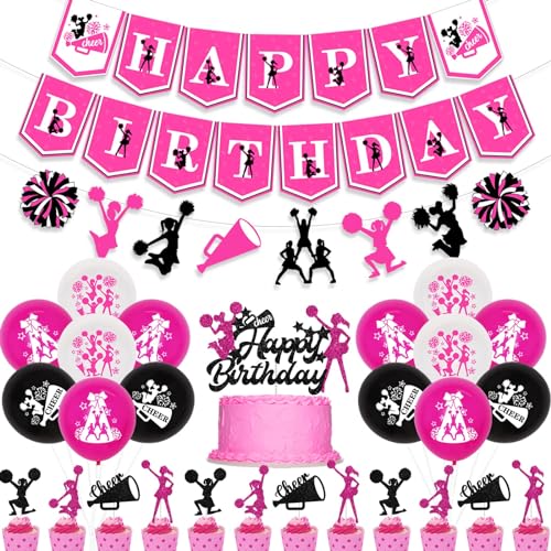 Cheerleading-Geburtstagsparty-Dekorationen für Mädchen, Rose, Rot, Schwarz, Cheerleader-Happy-Birthday-Banner, Kuchenaufsatz, Luftballons. Wir haben Spirit Gymnastic-Geburtstagspart Cheerleading-Geburtstagsparty-Dekorationen für Mädchen, Rose, Rot, Schwarz, Cheerleader-Happy-Birthday-Banner, Kuchenaufsatz, Luftballons. Wir haben Spirit Gymnastic-Geburtstagspart von Kreatwow