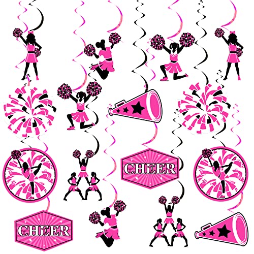 Cheerleading-Party-Dekoration, Cheerleading-Hängewirbel für Mädchen, 8 Stück, pinkfarbene und schwarze Kunststoff-Luftschlangen für Deckengymnastik, Geburtstagsparty-Dekorationen, Cheerleading-Fans von Kreatwow
