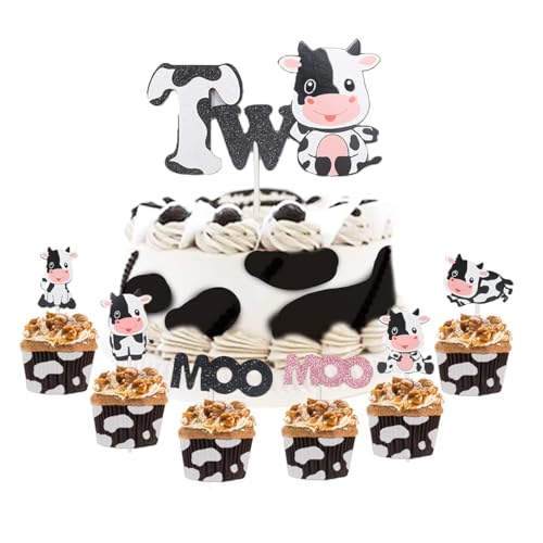 Cow 2nd Birthday Cake Topper - Barnyard Cake Decorations, Bauernhof Tier Cupcake Toppers für zwei Jahre alte Jungen Mädchen Geburtstag Party Supplies 25Pcs mit Muh und Milch Kuh Zeichen Cow 2nd Birthday Cake Topper - Barnyard Cake Decorations, Bauernhof Tier Cupcake Toppers für zwei Jahre alte Jungen Mädchen Geburtstag Party Supplies 25Pcs mit Muh und Milch Kuh Zeichen von Kreatwow