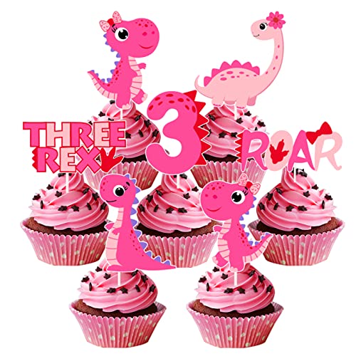 Dinosaurier-Kuchen-Deckel für Mädchen, Dinosaurier-Geburtstags-Party liefert Mädchen 3, rosa Baby-Mädchen-Kuchen-Deckel Roar Three Rex Nummer 3 Dinosaurier-Kuchen-Deckel für Mädchen, Dinosaurier-Geburtstags-Party liefert Mädchen 3, rosa Baby-Mädchen-Kuchen-Deckel Roar Three Rex Nummer 3 von Kreatwow