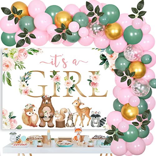 Es ist ein Mädchen, Wald-Babyparty-Dekoration, Ballon-Girlande für Mädchen, rosa Waldtiere, Safari-Babyparty-Hintergrund für Baby-Mädchen, Boho-Babyparty-Party Es ist ein Mädchen, Wald-Babyparty-Dekoration, Ballon-Girlande für Mädchen, rosa Waldtiere, Safari-Babyparty-Hintergrund für Baby-Mädchen, Boho-Babyparty-Party von Kreatwow