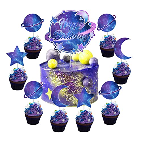 Galaxie Geburtstagstorte Dekorationen Sonnensystem Alles Gute zum Geburtstag Kuchen Topper Planeten Stern Moon Outer Space Cupcake Topper Für Sternenhimmel Universum Weltraum Themen Geburtstag Party von Kreatwow