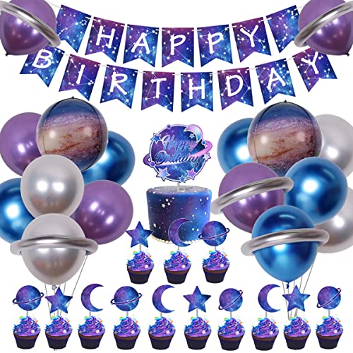 Galaxy Birthday Party Dekorationen für Kinder Weltraum Sternenhimmel Themen Alles Gute zum Geburtstag Banner Metallic Foil Ballons Planet Kuchen Topper Für Sonnensystem Themen Geburtstagsfeier von Kreatwow