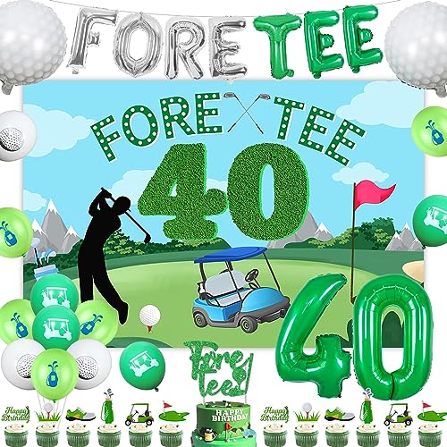 Golf-Party-Dekoration zum 40. Geburtstag, grünes T-Shirt im Hintergrund, Ballon-Banner, Kuchenaufsatz, Golf-Motto-Cupcake-Topper für Golfer-Fans, Sport-Motto-Partyzubehör zum 40. Geburtstag von Kreatwow