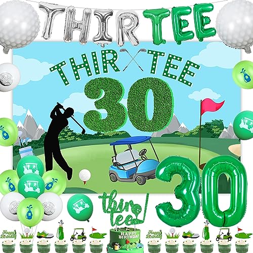 Golf-Partydekorationen zum 30. Geburtstag, grüner Thir-Tee-Hintergrund, Ballon-Banner, Kuchenaufsatz, Golf-Motto-Cupcake-Topper für Golfspieler-Fans, Sport-Motto-Partyzubehör zum 30. Geburtstag von Kreatwow