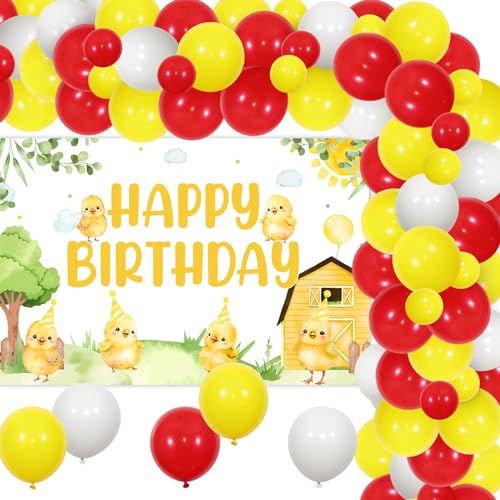Huhn-Geburtstagsdekorationen, Huhn-Happy-Birthday-Hintergrund, gelbe Luftballon-Girlanden-Set, Küken-Geburtstagsdekorationen CHickenFArmBGeburtstagDÖkorations Geburtstagsparty-Zubehör von Kreatwow