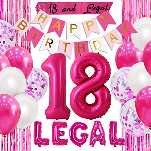 Kreatwow 18. Geburtstag Dekorationen Mädchen Hot Pink Zahl 18 Luftballons Happy 18th Birthday Ballon Banner für 18th Birthday Supplies Kreatwow 18. Geburtstag Dekorationen Mädchen Hot Pink Zahl 18 Luftballons Happy 18th Birthday Ballon Banner für 18th Birthday Supplies von Kreatwow