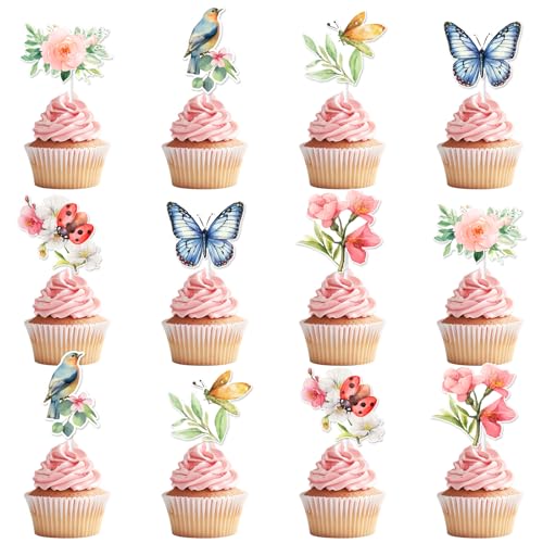 Kreatwow 24 Stück Frühlings-Schmetterlings-Blumen, Cupcake-Topper, Frühlingsblumen, Party-Dekorationen, Wildblumen, Geburtstag, Marienkäfer, Frühlingsthema, Schmetterling, Party, Party, Sommer, Kreatwow 24 Stück Frühlings-Schmetterlings-Blumen, Cupcake-Topper, Frühlingsblumen, Party-Dekorationen, Wildblumen, Geburtstag, Marienkäfer, Frühlingsthema, Schmetterling, Party, Party, Sommer, von Kreatwow