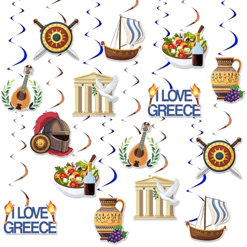 Kreatwow 24 Stück Griechenland hängende Wirbel Dekoration Griechenland Party Dekoration Griechische Party Dekorationen Griechische Mythologie Geburtstag Dekorationen Antike Dekor Römische Themen von Kreatwow