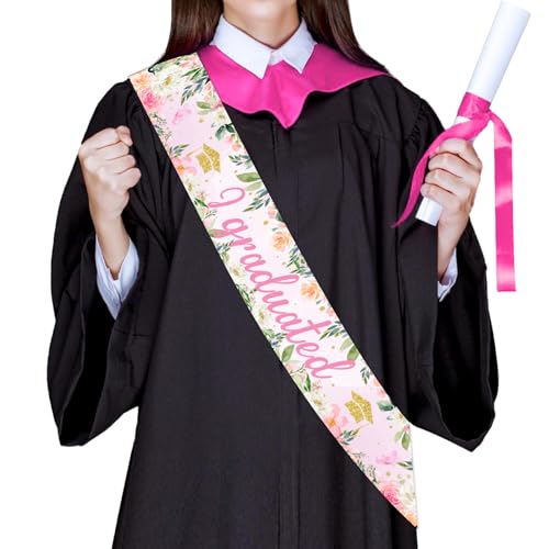 Kreatwow Abschlussschärpe, rosa, „Congrats Grad I“, Abschlussschärpe für Mädchen, florale Abschlussfeier-Dekorationen, Boho-Abschlussfeierzubehör für die Klasse 2024, „Congrats Grad You Did It von Kreatwow