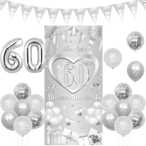 Kreatwow Alles Gute zum 60. Hochzeitstag Alles Gute Zur 60 Diamanthochzeit Tür Banner Diamant-Hochzeitsgirlande Banner Nummer 60 Folienballon 60 Jahre Hochzeitstag Dekor für Eltern Paare Kreatwow Alles Gute zum 60. Hochzeitstag Alles Gute Zur 60 Diamanthochzeit Tür Banner Diamant-Hochzeitsgirlande Banner Nummer 60 Folienballon 60 Jahre Hochzeitstag Dekor für Eltern Paare von Kreatwow
