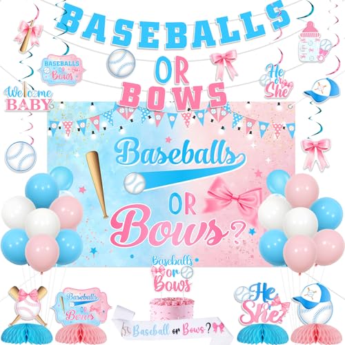 Kreatwow Baseball- oder Schleifendekoration für das Geschlecht, Blau / Rosa, Baseball oder Schleife, zum Enthüllen, Banner, hängende Wirbel-Baseballschleife, Tischdekoration, Sportdekoration Kreatwow Baseball- oder Schleifendekoration für das Geschlecht, Blau / Rosa, Baseball oder Schleife, zum Enthüllen, Banner, hängende Wirbel-Baseballschleife, Tischdekoration, Sportdekoration von Kreatwow
