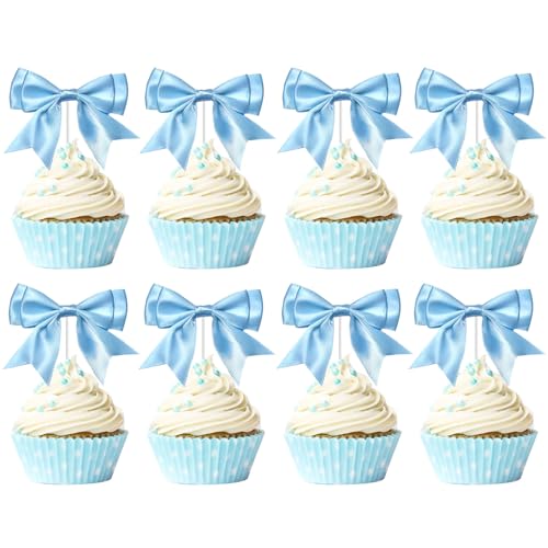 Kreatwow Blaue Schleife, Geburtstagsparty-Dekorationen, Schleife, Cupcake-Topper, 25 Stück, Schleife, Kuchendekoration, blaue Kokette, Geburtstagsdekoration, für Babyparty, Brautparty, Kreatwow Blaue Schleife, Geburtstagsparty-Dekorationen, Schleife, Cupcake-Topper, 25 Stück, Schleife, Kuchendekoration, blaue Kokette, Geburtstagsdekoration, für Babyparty, Brautparty, von Kreatwow