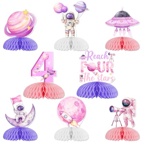 Kreatwow Dekoration zum 4. Geburtstag, Motiv: Weltraum, rosa Reach Four The Stars, Wabenaufsätze, 8 Stück, Weltraum, Tischdekoration, Planet, Astronaut, Tischaufsätze, Rakete, Sonnensystem, 4 Kreatwow Dekoration zum 4. Geburtstag, Motiv: Weltraum, rosa Reach Four The Stars, Wabenaufsätze, 8 Stück, Weltraum, Tischdekoration, Planet, Astronaut, Tischaufsätze, Rakete, Sonnensystem, 4 von Kreatwow